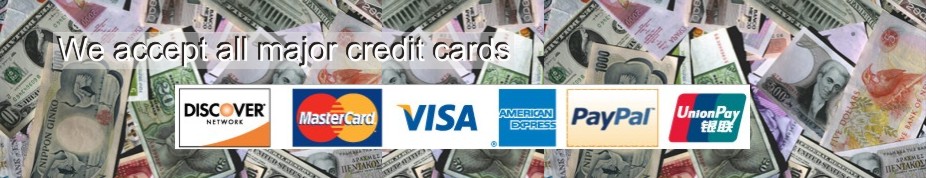 All major credit cards, wire transfer & approved company checks accepted